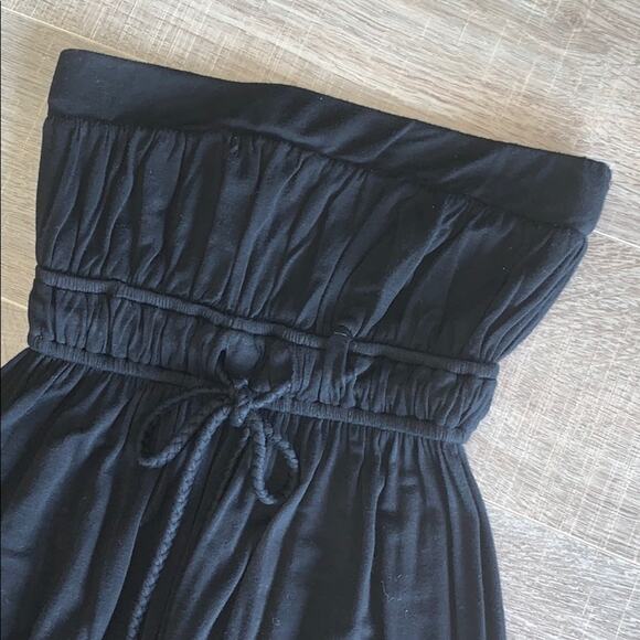 IRIS BASIC Women's Black Strapless Maxi Dress Rope Drawstring Waist - Picture 5 of 7